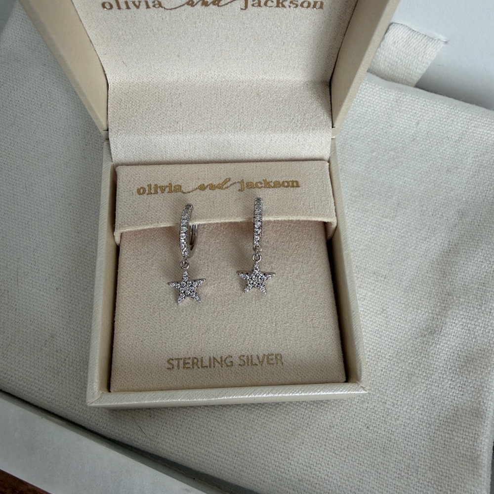 Sterling Silver Star Huggie Hoops - Picture 2 of 5